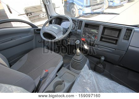 The Interior Of The Truck Cabin Isuzu Inside - Russia, Moscow, 24 September, 2016