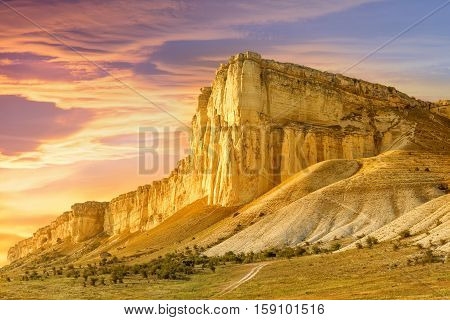 Beautiful mountain landscape at sunset. White Rock Crimea Russia.