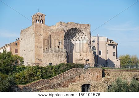 Ancient Ruins of Imperial Forum in Rome archeology site