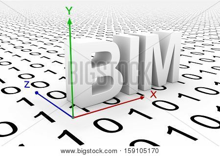 BIM axis binary code white 3d illustration