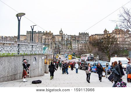 Edinburgh, Scotland, UK-circa march 2016:View of the city, several monuments and the Castle, Edinburgh, Scotland