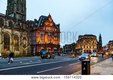 Edinburgh, Scotland, UK-circa march 2016:View of the city, several monuments and the Castle, Edinburgh, Scotland