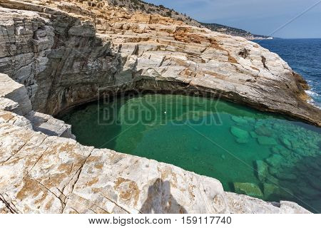 Panoramic view to Giola Natural Pool in Thassos island, East Macedonia and Thrace, Greece