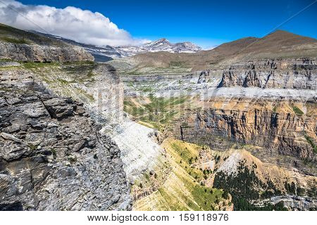 Sight of Monte Perdido and Ordesa's valley in the spanish national park Ordesa and Monte Perdido Pyrenees