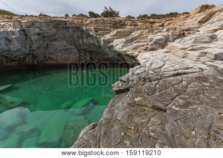 Amazing view of Giola Natural Pool in Thassos island, East Macedonia and Thrace, Greece