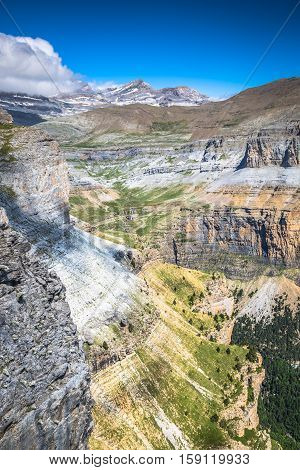 Sight of Monte Perdido and Ordesa's valley in the spanish national park Ordesa and Monte Perdido Pyrenees