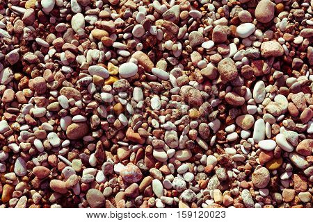 marine pebbles on the shore of the Baltic Sea, to grind with water in various sizes and colors, the oval and round,  nature, background tinted, preset orange hue