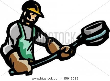 Un'illustrazione vettoriale di ready-to-cut di un lavoratore, tenendo uno stampo.