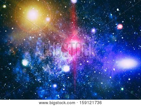 Deep space background with stardust and shining star. Milky way cosmic background. Star dust and pixie dust glitter space backdrop. Space stars and planet conceptual image.