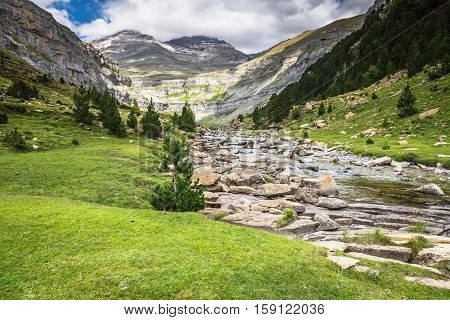 Mountains in the Pyrenees Ordesa Valley National Park Aragon Huesca Spain.