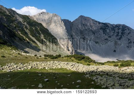 Amazing view of rocks of Sinanitsa peak covered with shadow, Pirin Mountain, Bulgaria