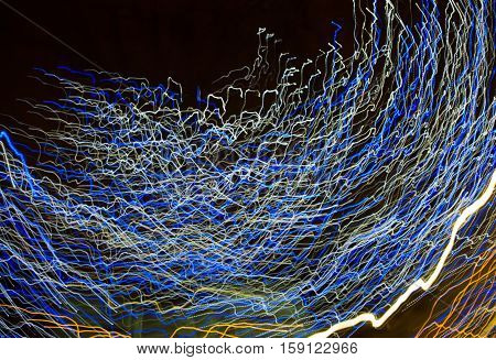 Abstract background made of Christmas lights with long exposure.