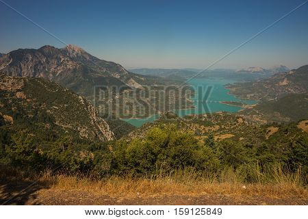 Scenic View From The Mountain To Kremaston Lake, Evritania, Greece
