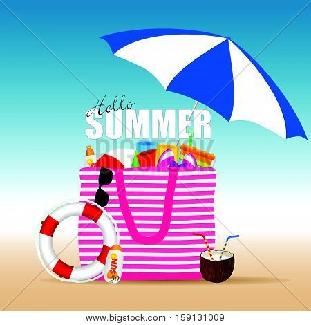 Bag For Beach With Stuff Color Design Illustration