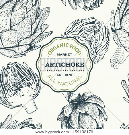 Vector hand drawn seamless artichoke illustration on white background
