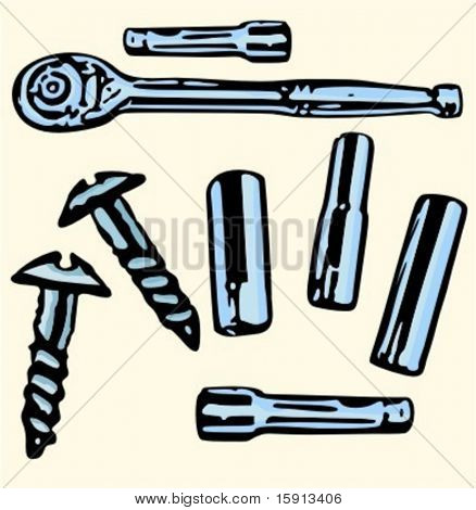 Establece un conjunto de 3 ilustraciones vectoriales del perno.