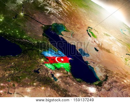 Azerbaijan With Flag In Rising Sun