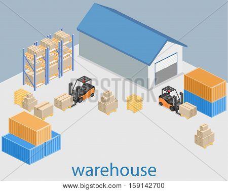 Isometric Flat 3D Concept Vector Warehouse Outside.