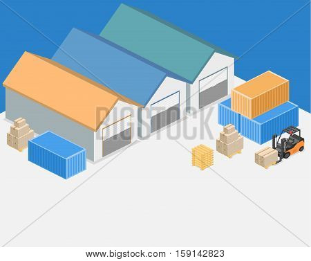 Isometric Flat 3D Concept Vector Warehouse Outside.