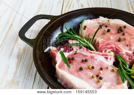 Pan Of Fresh Raw Pork Meat With Pepper