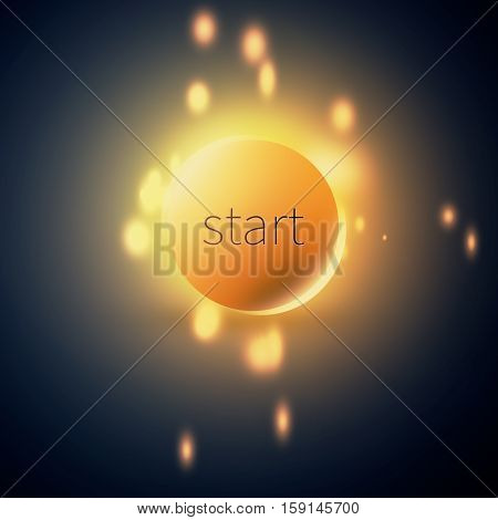 Burning round start button on dark background