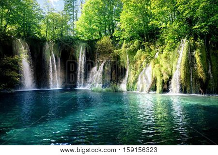 Waterfall inforest,  Plitvice, Croatia