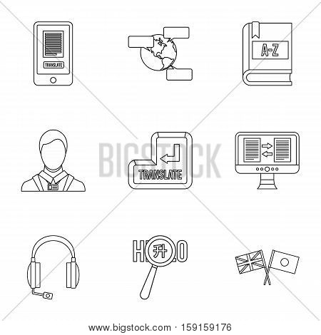 Language learning icons set. Outline illustration of 9 language learning vector icons for web