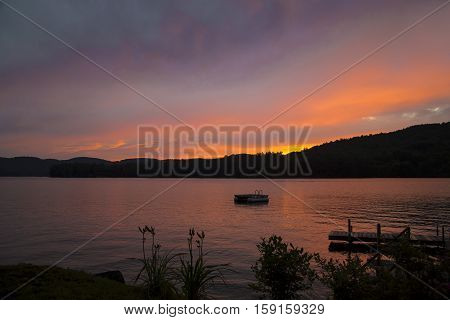 Sunset and Colorful Clouds at Squam Lake, New Hampshire