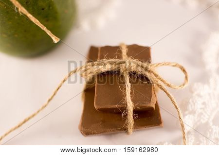 smoothies lace and chocolate on a white backgraund