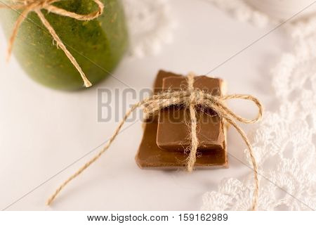 smoothies lace and chocolate on a white backgraund
