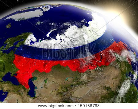 Russia With Flag In Rising Sun
