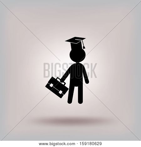 Flat icon. The man in the square academic cap with a briefcase.