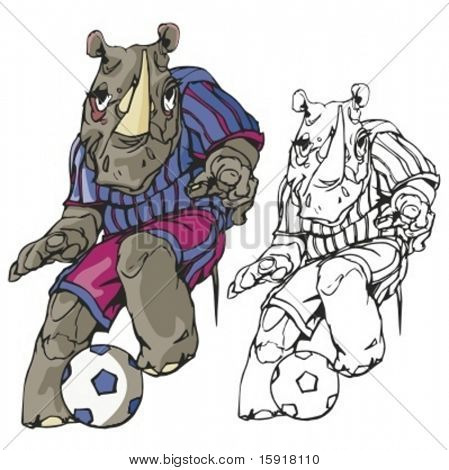 Nashorn-Fußball-Maskottchen. Ideal für T-shirt Designs, Maskottchen Schullogo und anderen Design arbeiten. R