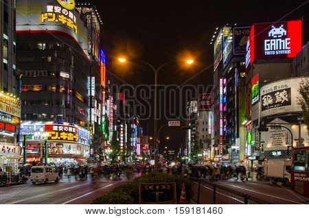 Tokyo Japan - November 21 2016 : Zebra Crossing in Kabukicho Area in Tokyo Japan
