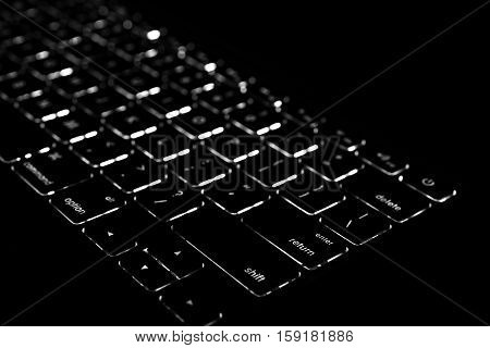 keyboard has a light underneath for use at night.