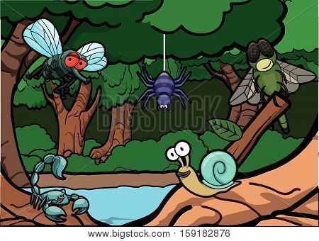 Cute Insect around Exotic Forest Scenery eps 10