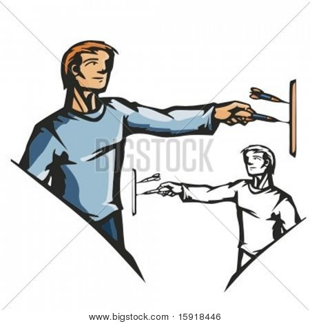 Jogador de dardo. Ilustração vetorial