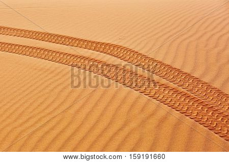Wheel Track On Sand In The Sahara Desert
