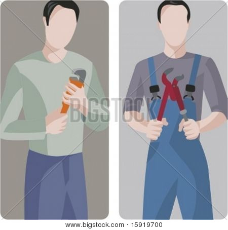 Un ensemble de 2 illustrations vectorielles des travailleurs détenant les clés.