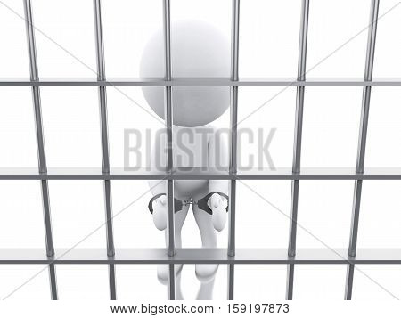 3d renderer image. White people in prison. Isolated white background.