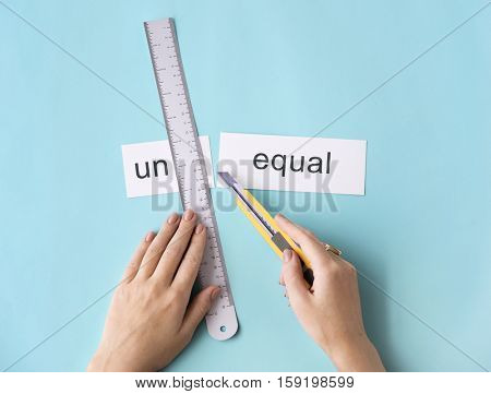 Unequal Hand Cut Word Split Concept