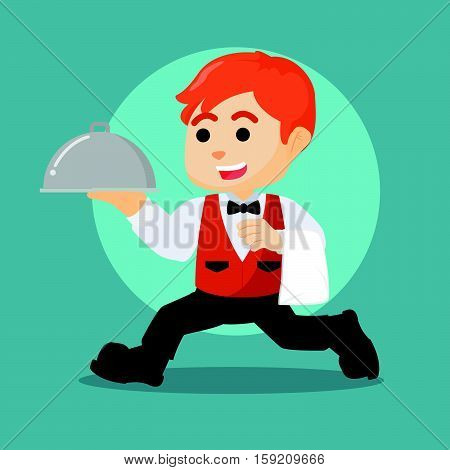 waiter running holding food delivery illustration design
