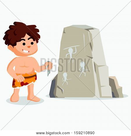 caveman drawing on stone eps10 vector illustration design