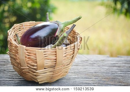Group of eggplant on old wood background