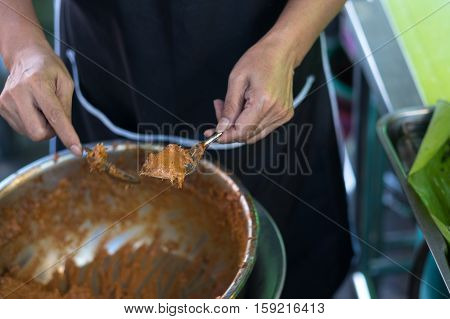 Fried fish - paste balls, cooking scene