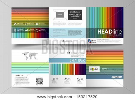 Set of business templates for tri fold brochures. Square design. Leaflet cover, abstract flat layout, easy editable vector. Bright color rectangles, colorful design with overlapping geometric rectangular shapes forming abstract beautiful background.