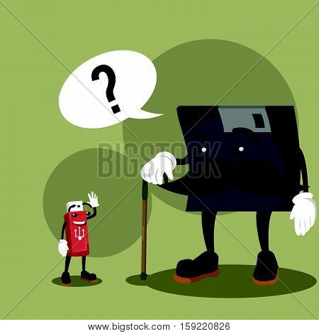 floppy disk meet flash disk illustration design
