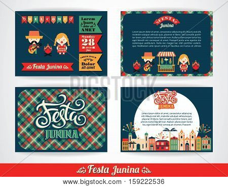 Latin American holiday, the June party of Brazil. Set of vector templates with symbolism of the holiday.