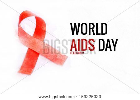 Watercolor of red ribbon on white background.world AIDS day concept