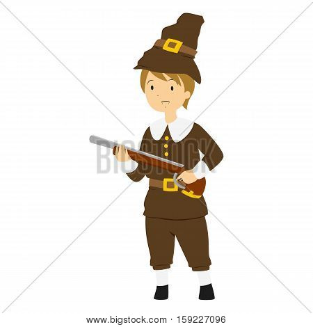 A pilgrim boy carrying a hunting rifle.